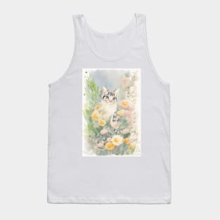 Black and White Cat in the Flower Garden Tank Top